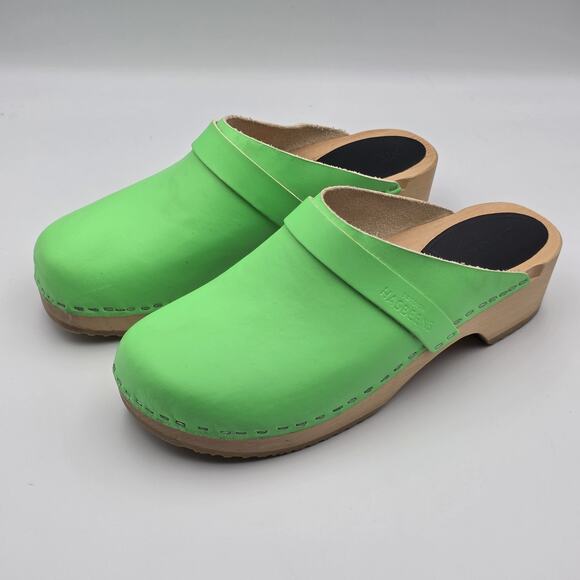 Swedish Hasbeens Husband Clogs Neon Green Size 40 - Picture 2 of 7